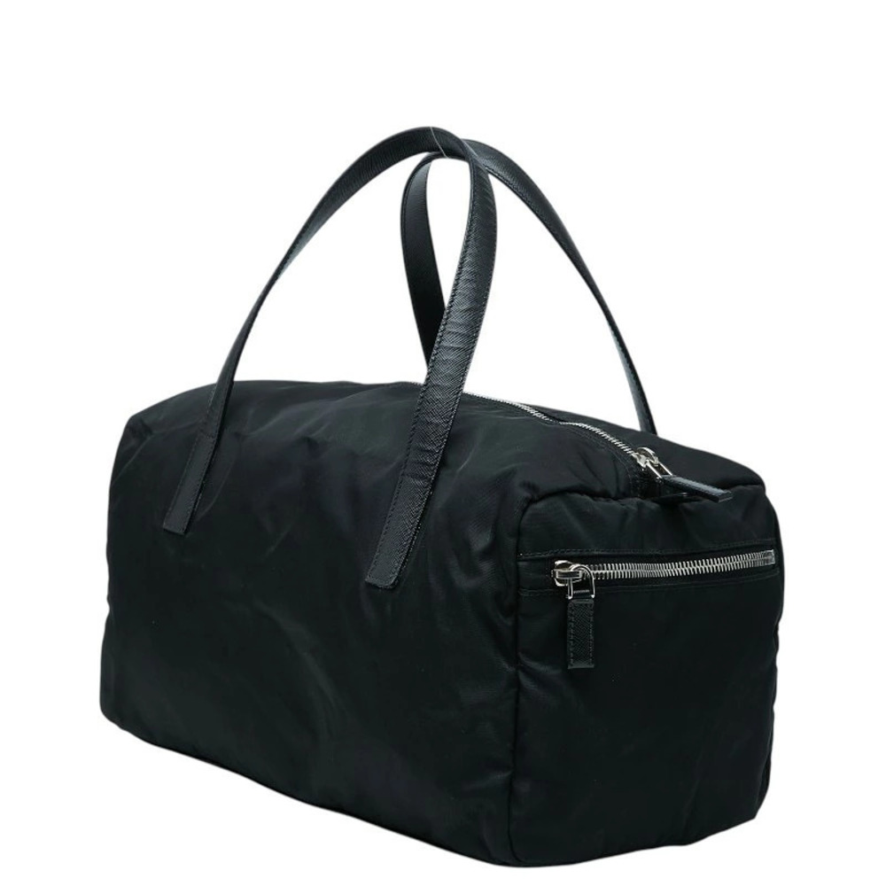 Prada Triangle Handbag Black Leather Plate Black